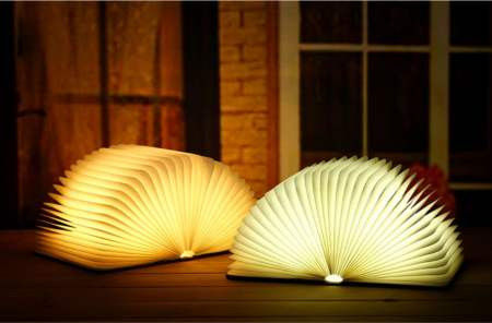 Lesebuch Form Licht Custom Portable LED Buchlicht Klappbuchlicht Mit USB-Ladung Holzdeckel Nachtlicht
