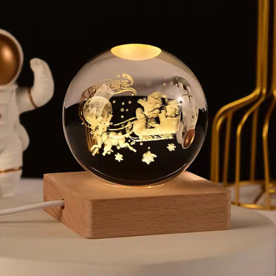 Kristallglaskugel warme weiße Holz 3D Nachtlicht Basis Stand LED Display Stand
