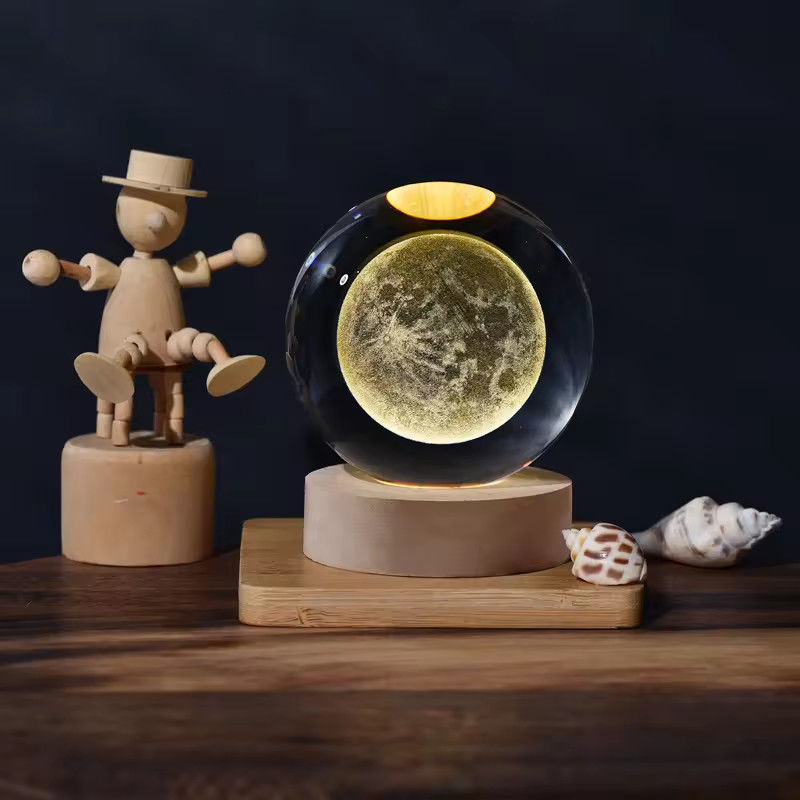 6cm 3D Kunst Kristallkugel Nachtlicht Geburtstagsgeschenk Nachtlicht Holzlicht Tischlampe Dekoration