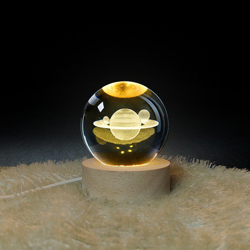3D Kristallkugel Nachtlicht Globus Tischlampe Mit Holzbasis Mondlampe Geburtstagsgeschenk für Kinder Roman Zuhause