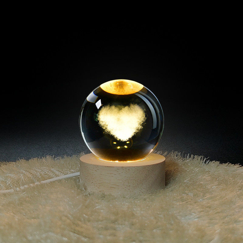 Kreative Holztischlampe 3d Kristallkugel Beleuchtung Schreibtisch Nachtlicht Komfortabel Warme tragbare USB-Beleuchtung