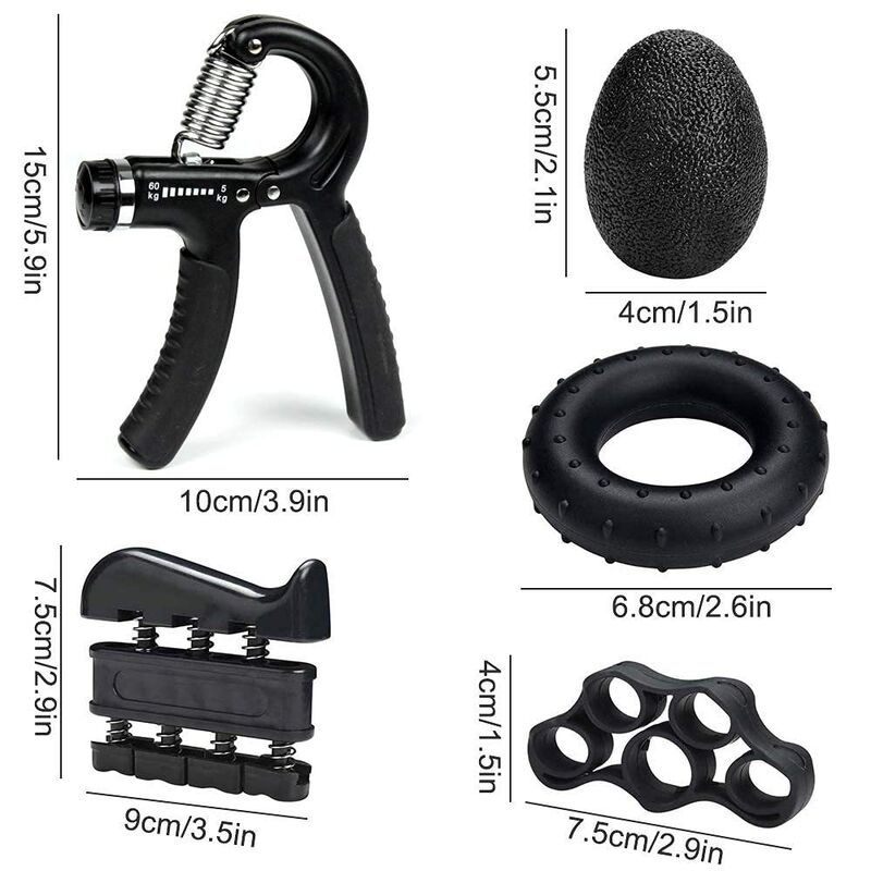 Handgrip Stärker Kit 5 Pack Schwarz Verstellbarer Grip Trainer Finger Exerciser Grip Ring Und Stress Ball Für Hand Handgelenk Und Unterarm Training