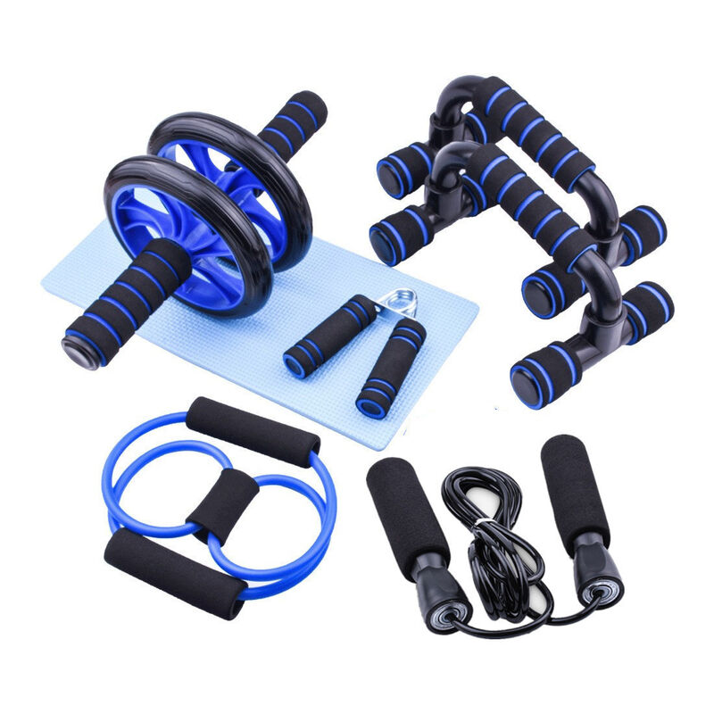 Heimtrainingsgeräte-Set mit Bauchmuskeltrainer, Klimmzugstangen, Widerstandsbändern, Springseil und Matte